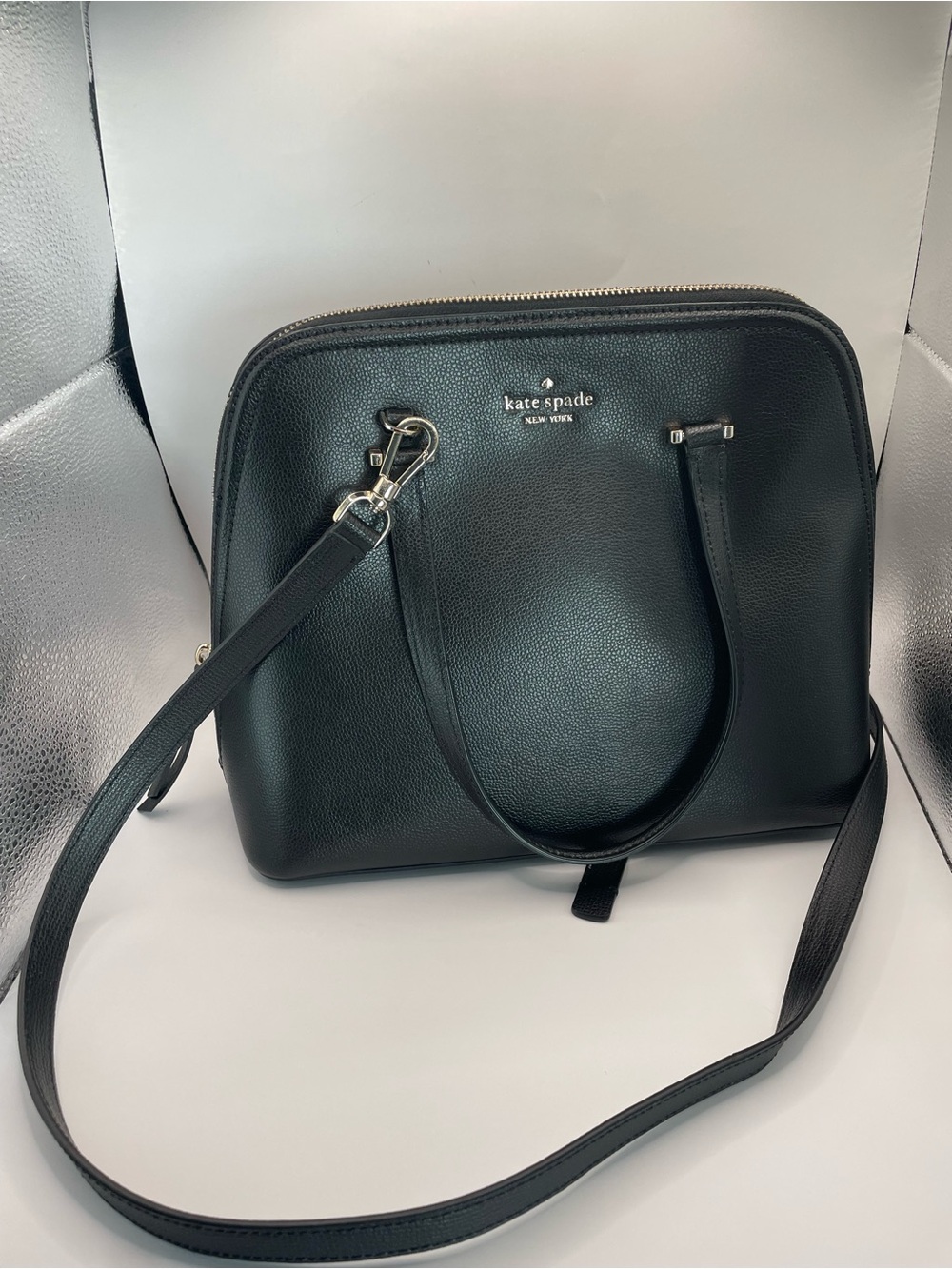 kate spade Black Pebble Leather Dome Satchel with Shoulder Strap